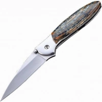 Полуавтоматический складной нож Santa Fe Kershaw Leek, сталь 14C28N, рукоять сталь с накладкой из зуба мамонта купить в Воронеже