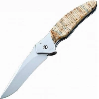 Полуавтоматический складной нож Santa Fe Kershaw Shallot, сталь 14C28N, рукоять сталь с накладкой из зуба мамонта купить в Воронеже